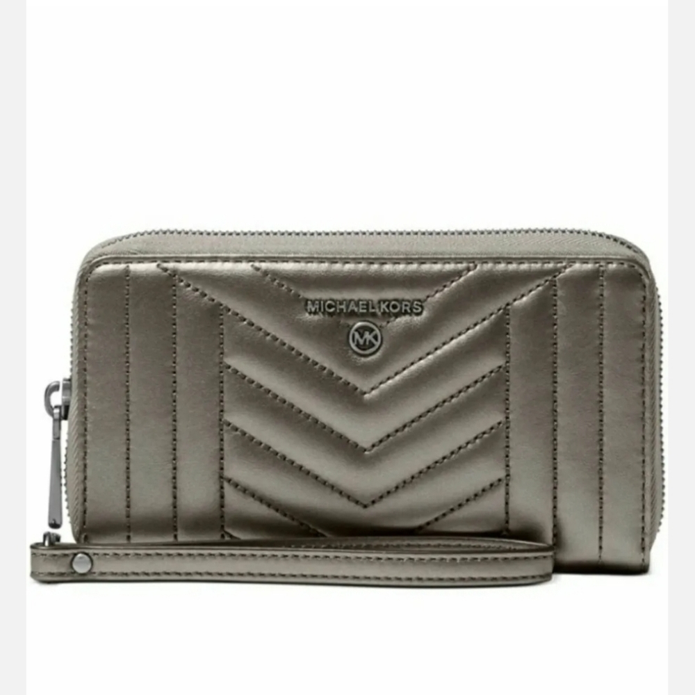 Michael Kors Wristlet Jet Set Charm Anthracite Silver Leather Wallet